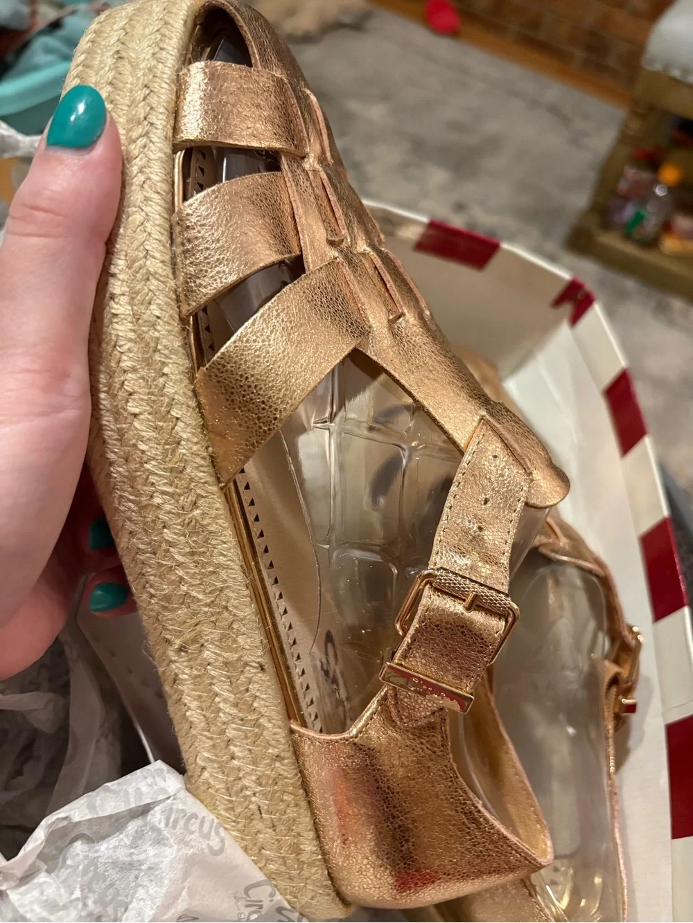 Sam Edelman Metallic Rose Gold Woven Espadrille Platform Sandals